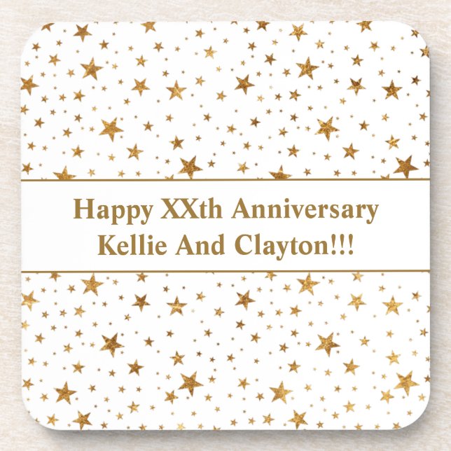 Posavasos Estrellas de oro/blanco personalizado con aniversa (Frente)