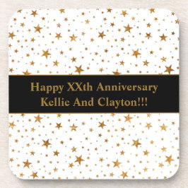 Posavasos Estrellas de oro/blanco personalizado con aniversa