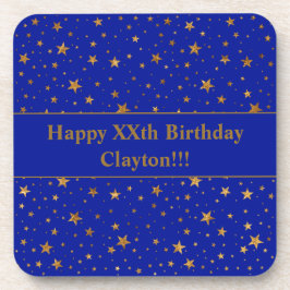 Posavasos Estrellas De Oro Con Mensaje De Cumpleaños Azul
