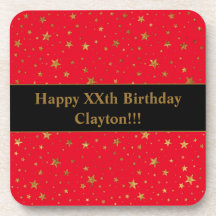 Estrellas de oro con mensaje de cumpleaños rojo