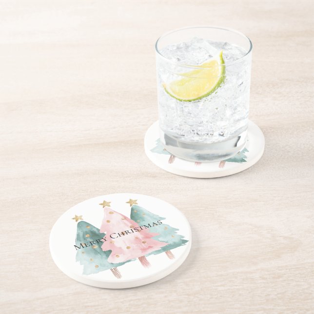 Posavasos Estrellas de oro de los árboles de Navidad verde r (Lado)