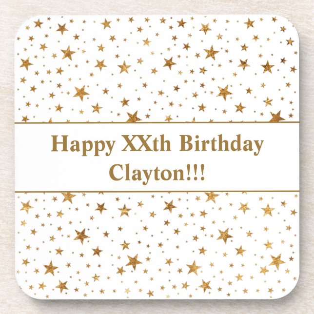 Posavasos Estrellas de oro personalizado con fiesta de cumpl (Frente)