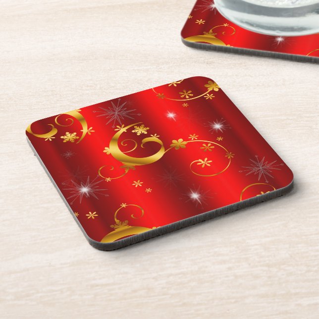 Posavasos Estrellas de oro y Navidades rojos nadadores (Lado Izquierdo)