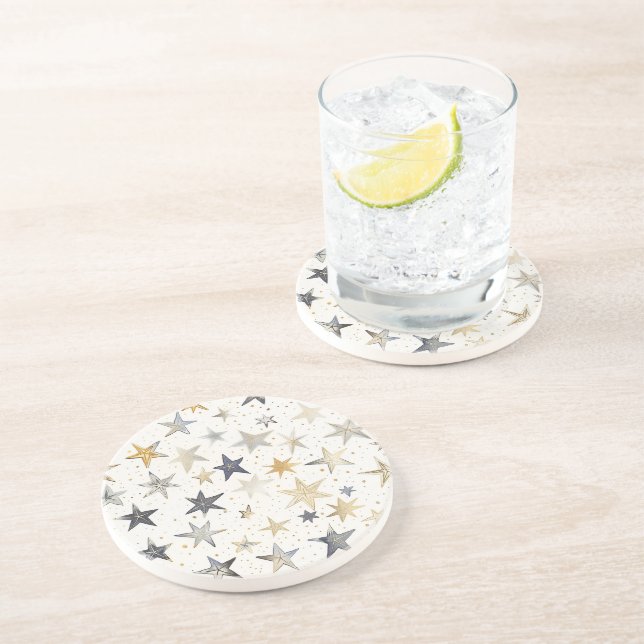 Posavasos Estrellas Doradas Azules Plateadas (Lado)
