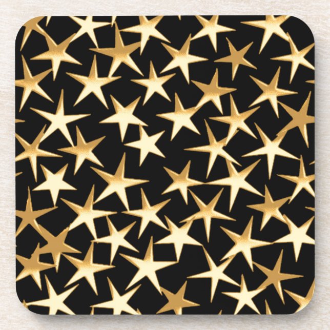 Posavasos Estrellas doradas sobre fondo negro (Frente)