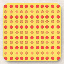Estrellas naranjas y círculos rojos sobre fondo am