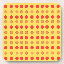 Posavasos Estrellas naranjas y círculos rojos sobre fondo am