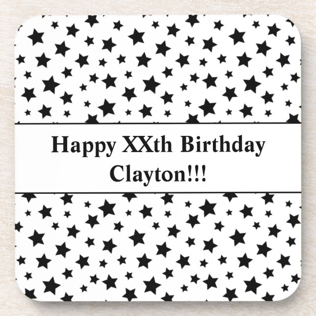 Posavasos Estrellas negras personalizados con fiesta de cump (Frente)