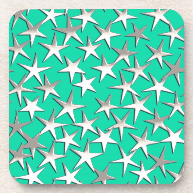 Posavasos Estrellas plateadas de turquesa (Frente)