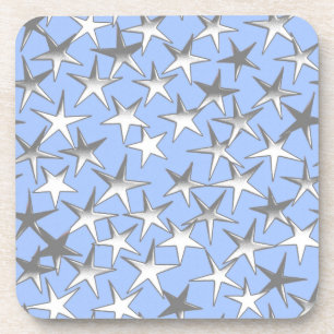 Posavasos Estrellas plateadas, en azul pálido
