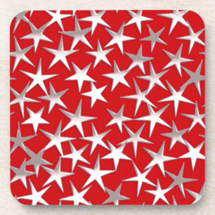 Posavasos Estrellas plateadas en rojo oscuro