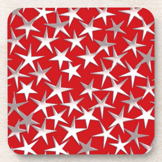 Posavasos Estrellas plateadas en rojo oscuro (Frente)