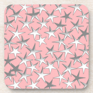 Posavasos Estrellas plateadas, en rosa concha