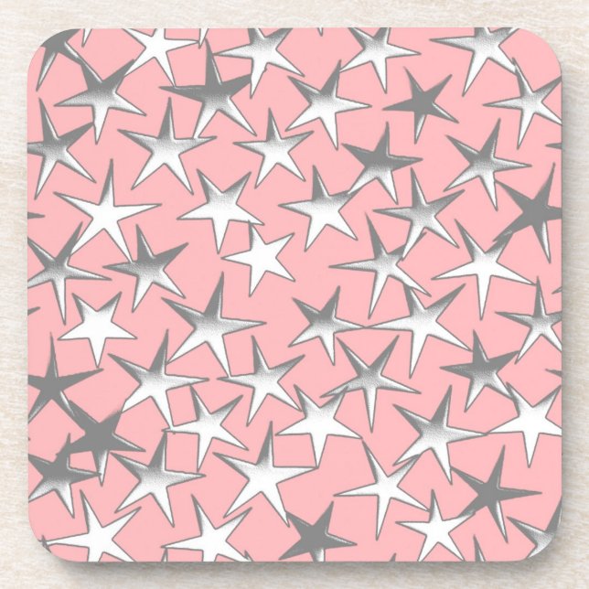 Posavasos Estrellas plateadas, en rosa concha (Frente)