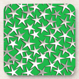 Posavasos Estrellas plateadas en verde esmeralda
