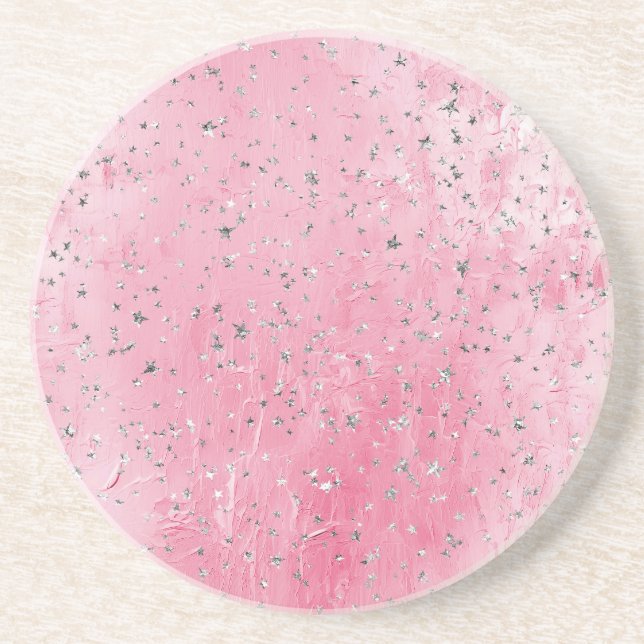 Posavasos Estrellas plateadas rosadas (Frente)