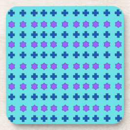 Posavasos Estrellas púrpuras y cruces azul oscuro sobre cian
