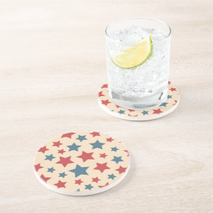 Posavasos Estrellas Rojas y Azules, 4 de Julio, Fondo Beige