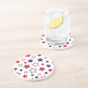Posavasos Estrellas Rojas y Azules, 4 de Julio, Fondo Blanco