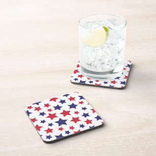 Posavasos Estrellas Rojas y Azules, 4 de Julio, Fondo Blanco