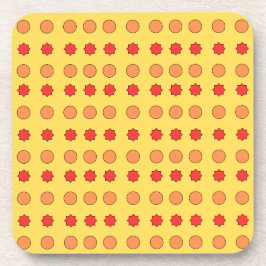 Posavasos Estrellas rojas y círculos naranjas sobre amarillo