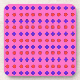 Posavasos Estrellas rojas y cruces violetas sobre rosa