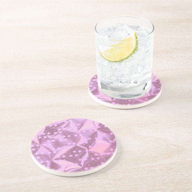 Posavasos Estrellas rosadas de metal cepillado falso (Lado)