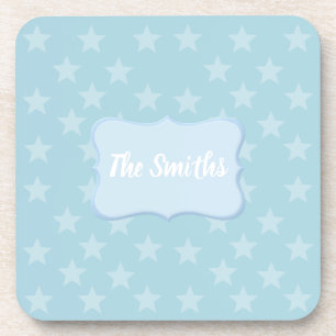 Posavasos Estrellas sobre el monograma azul o el Personaliza