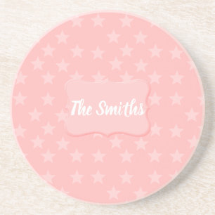 Posavasos Estrellas sobre monograma rosa o Personalizado de 