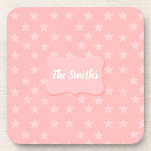 Posavasos Estrellas sobre monograma rosa o Personalizado de