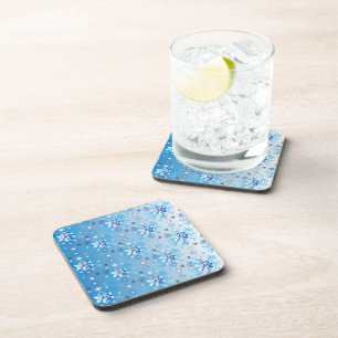 Posavasos Estrellas y copos de nieve en blanco y azul intrin