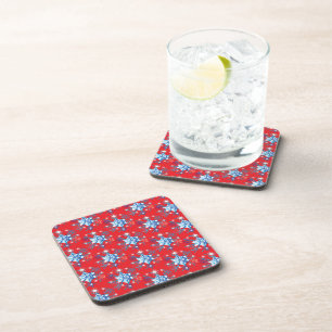 Posavasos Estrellas y copos de nieve rojos y azules de vacac