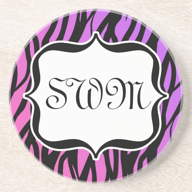 Posavasos Estribos de cebra rosada/púrpura caliente Monogram (Frente)