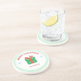 Posavasos Estuche de regalo de texto rojo de Feliz Navidad e