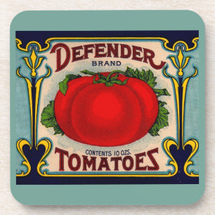 Posavasos Etiqueta de tomates de la marca Defender de los añ