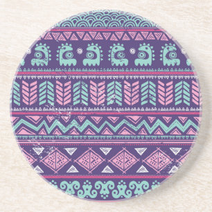 Posavasos Étnica Tribal: Colorido Patrón Sin Mar.
