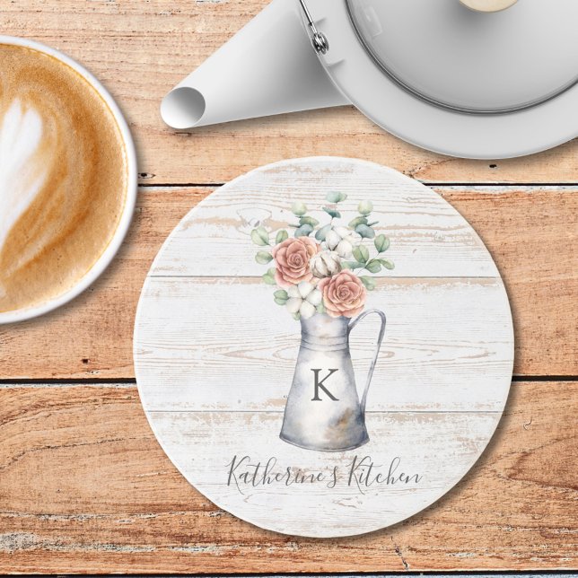 Posavasos Eucalipto de algodón de monograma rústico en una j (In situ)