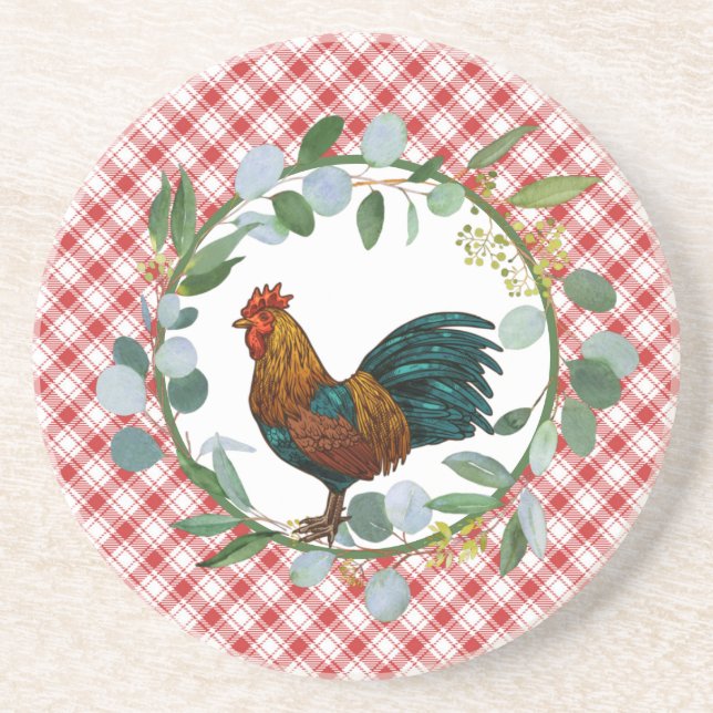 Posavasos Eucalyptus Wreath & Rooster Farmhouse (Frente)
