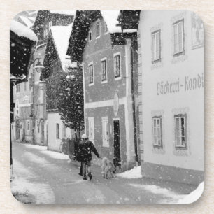 Posavasos Europa, Austria, Hallstat. Calle nevada
