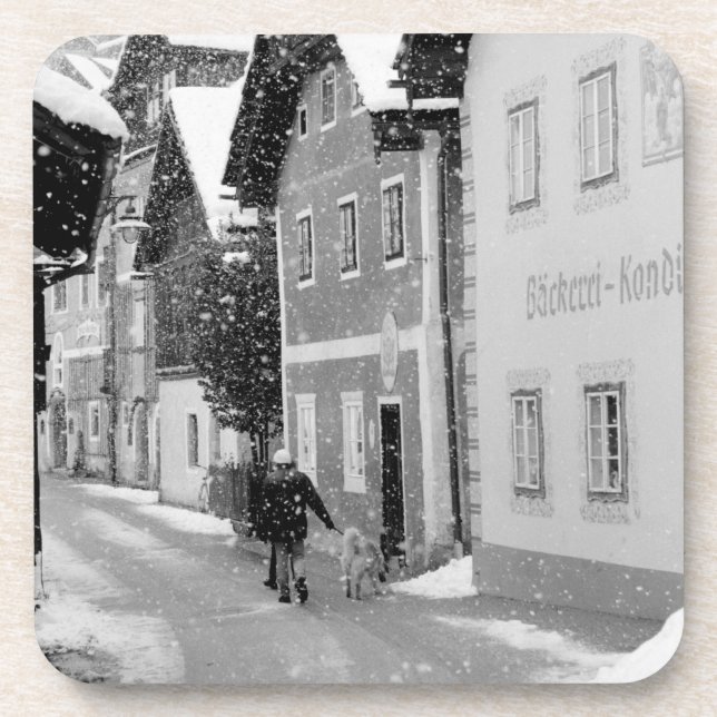 Posavasos Europa, Austria, Hallstat. Calle nevada (Frente)