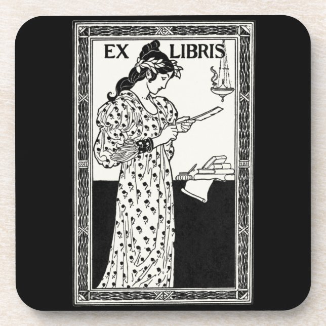Posavasos Ex libris art nouveau (Frente)