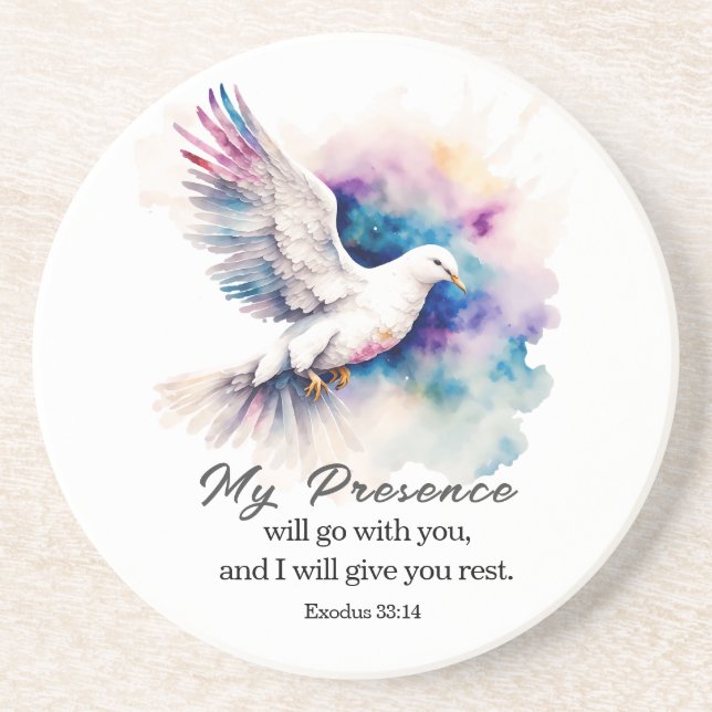 Posavasos Éxodo 33:14 Mi presencia irá con la Biblia (Frente)