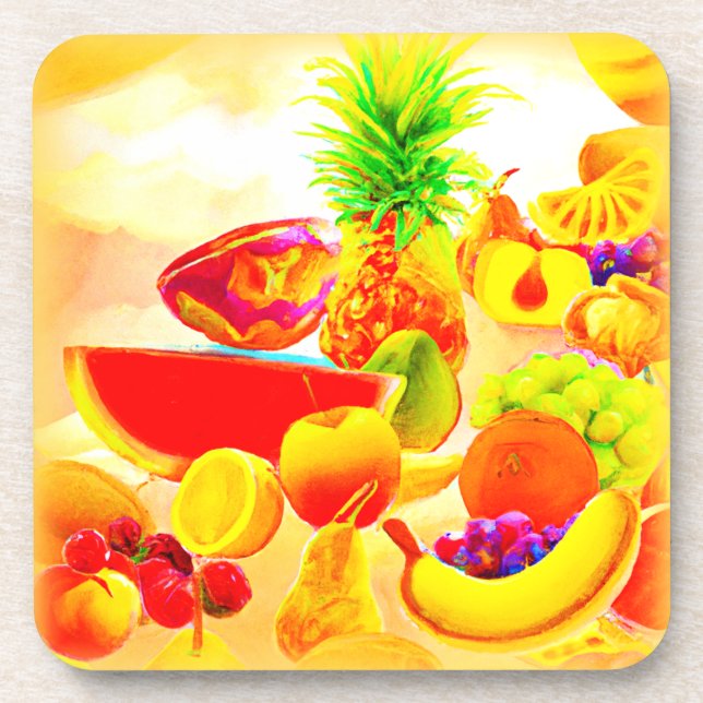 Posavasos Exotic Tropical Fruits Painting. Buy Now (Frente)