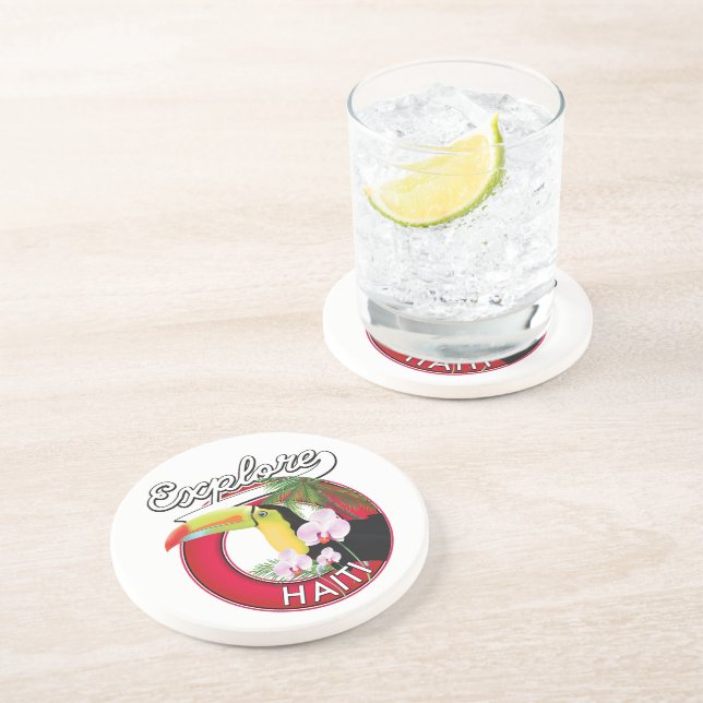 Posavasos Explora el parche de viaje del logo de Haití. (Lado)