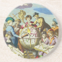 Posavasos Exploradores de época con mapa de glóbulos antiguo