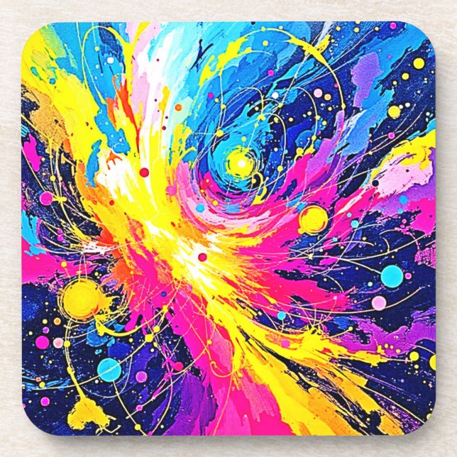 Posavasos Explosión Cósmica: Arte de Salpicaduras Vibrantes (Frente)