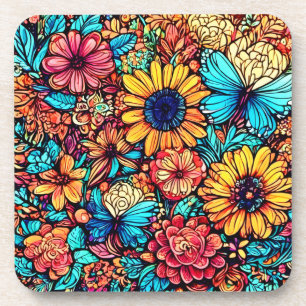Posavasos Explosión de Doodle Floral Vibrante