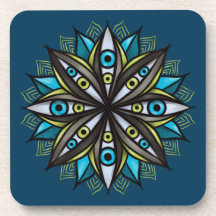 Extraños Ojos Mandala Art - Trippy Flor Azul Verde
