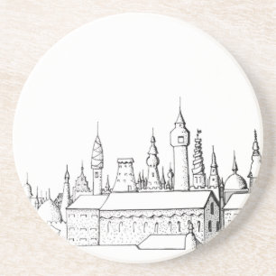 Posavasos fabulosa ciudad . arte . negro y blanco