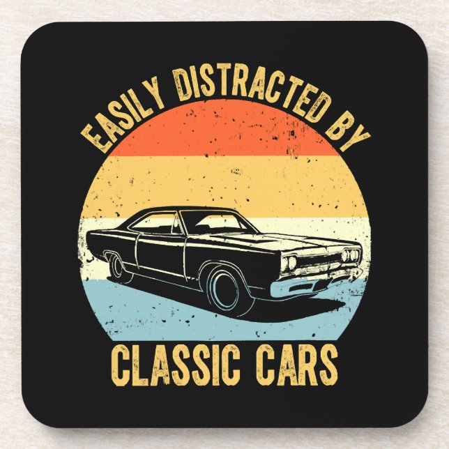 Posavasos Fácilmente Distraído Por Coches Clásicos (Frente)
